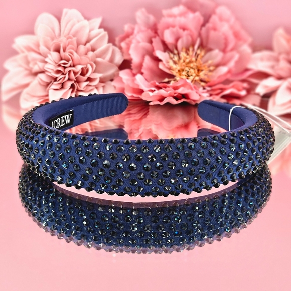 J. Crew Headband Blue Dark Evening Rhinestone Studded Headband Formal Holiday - Picture 4 of 5